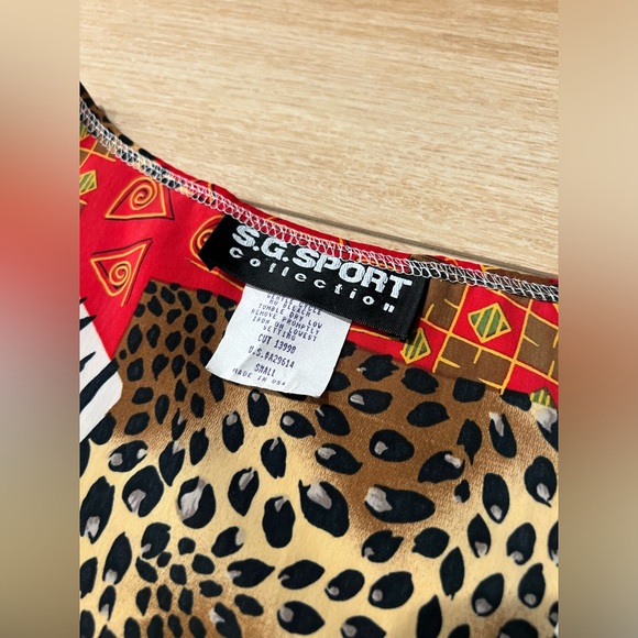 VINTAGE 90s SG SPORT Red/Animal Print Sleeveless Tank Top - Picture 2 of 3